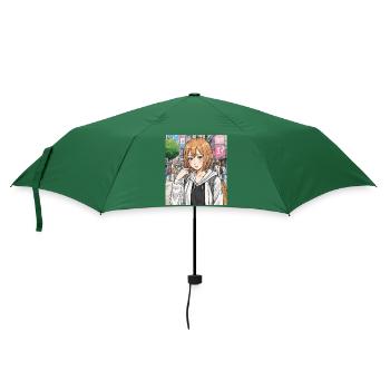 Anime-Figur auf der Straße der Stadt - Regenschirm (klein) - Flaschengrün - Vorne