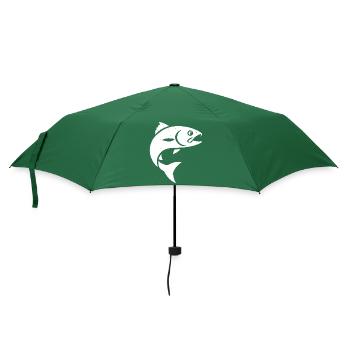 Forelle Springt vor Freude Richtung Angel - Regenschirm (klein) - Flaschengrün - Vorne