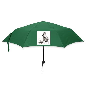 Serenity Brew: Fesselndes Aquarell einer Frau - Regenschirm (klein) - Flaschengrün - Vorne