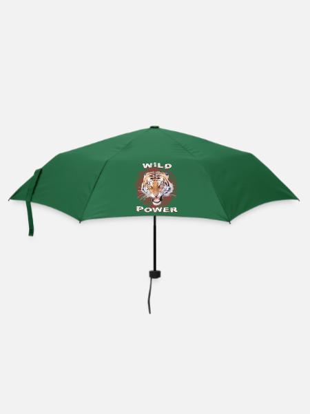 Wilder Tiger - Fauchend - Wildnis - Wilde Kraft - Regenschirm (klein) - Flaschengrün