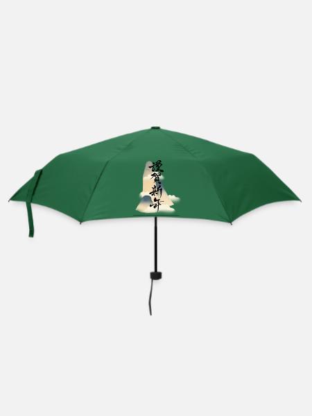 Japnesse Mountain Design - Regenschirm (klein) - Flaschengrün