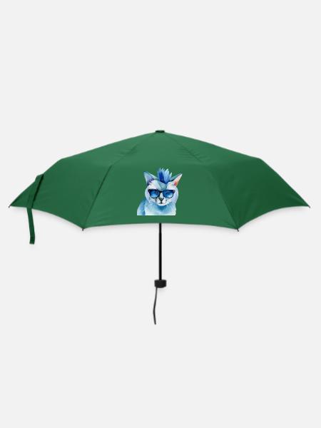 Punkrock Katze mit Sonnenbrille Geschenkidee - Regenschirm (klein) - Flaschengrün