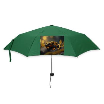 Niedliche Tiere, die Winterschlaf halten – Feuersalamander - Regenschirm (klein) - Flaschengrün - Vorne