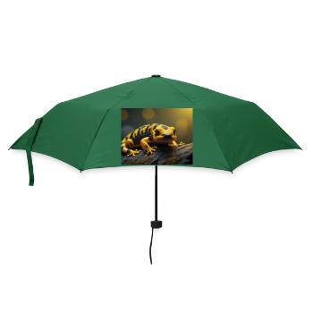 Niedliche Tiere, die Winterschlaf halten – Feuersalamander - Regenschirm (klein) - Flaschengrün - Vorne