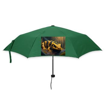Niedliche Tiere, die Winterschlaf halten – Feuersalamander - Regenschirm (klein) - Flaschengrün - Vorne