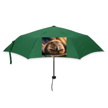 Niedliche Tiere im Winterschlaf – Murmeltier - Regenschirm (klein) - Flaschengrün - Vorne
