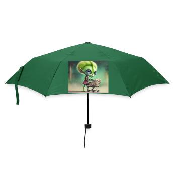 niedliche kleine grüne retro alien kaufen lebensmittel - Regenschirm (klein) - Flaschengrün - Vorne
