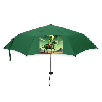 niedliches kleines grünes vintage alien reitet auf einem pferd - Regenschirm (klein) - Flaschengrün - Vorne