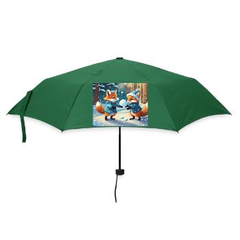niedlicher kleiner Teufel Fuchs Alltag – Schnee spielen - Regenschirm (klein) - Flaschengrün - Vorne