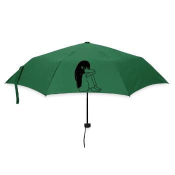 Mädchen Traurig Sitzend - Regenschirm (klein) - Flaschengrün - Vorne