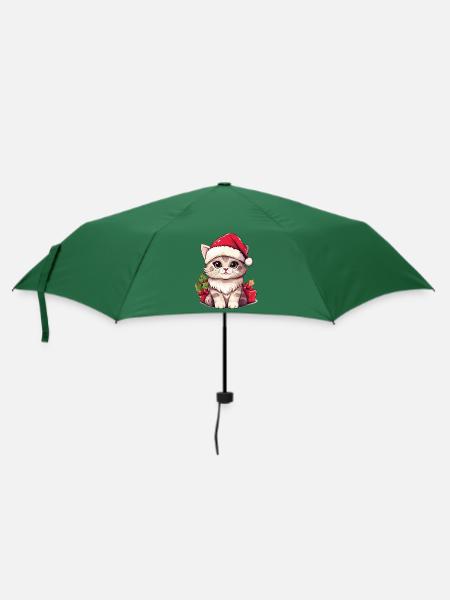 Katze Weihnachten Weihnachtskatze Süß Cartoon - Regenschirm (klein) - Flaschengrün