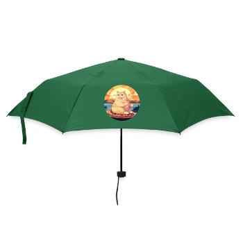 Sonnenuntergangs-Schmaus: Mollige Katze genießt - Regenschirm (klein) - Flaschengrün - Vorne