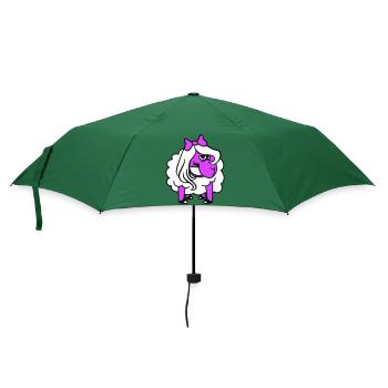 Schaf Beleidigt Mädchen Frau Böser Blick Hübsch - Regenschirm (klein) - Flaschengrün - Vorne