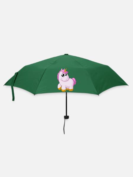 Pinkes Comic Einhorn - Regenschirm (klein) - Flaschengrün