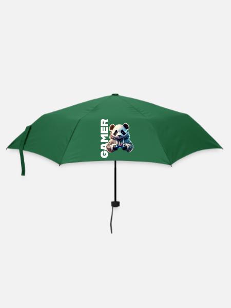 Gamer Schriftzug mit coolem Panda - Regenschirm (klein) - Flaschengrün