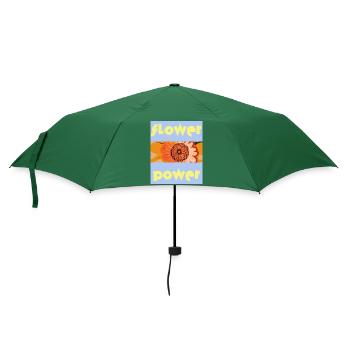Blauer Himmel: Flower Power mit Orangenblüten - Regenschirm (klein) - Flaschengrün - Vorne