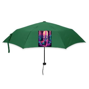 Leuchtender Waldhirsch mit Neonvogel - Regenschirm (klein) - Flaschengrün - Vorne