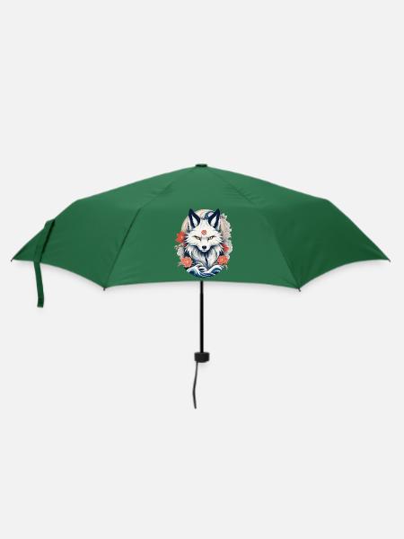 Weißer Kitsune Fuchs Japanische Kirschblüten - Regenschirm (klein) - Flaschengrün