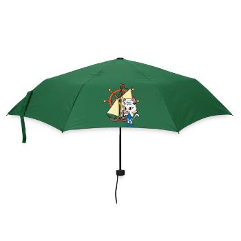 Katze Katzen Segelschiff Schiffe Steuerrad - Regenschirm (klein) - Flaschengrün - Vorne
