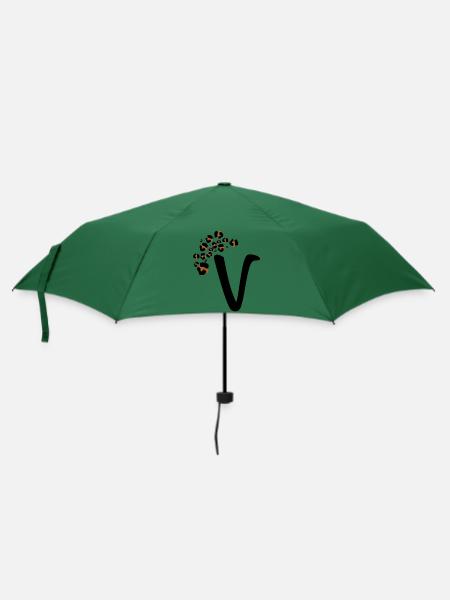 Buchstaben v Leopardenmuster - Regenschirm (klein) - Flaschengrün