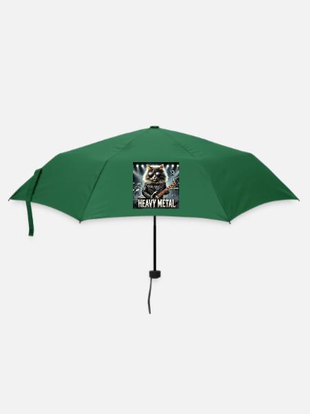 Heavy Metal Katze mit Gitarre - Regenschirm (klein) - Flaschengrün