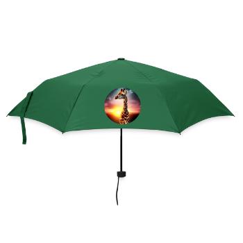 Junge Giraffe im Sonnenuntergang - Regenschirm (klein) - Flaschengrün - Vorne