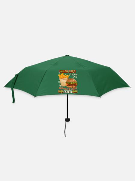 Burger-Cheeseburger Pommes Frites, lustiger Spruch - Regenschirm (klein) - Flaschengrün