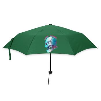 Lustiger Totenkopf, morbider Spruch, Biker Design - Regenschirm (klein) - Flaschengrün - Vorne