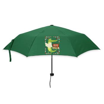 Lesen, Buch, Zeitung, lustiges Krokodil, Spruch - Regenschirm (klein) - Flaschengrün - Vorne