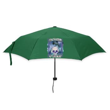 Totenkopf mit Raben, unheimliche Nacht, Spruch - Regenschirm (klein) - Flaschengrün - Vorne
