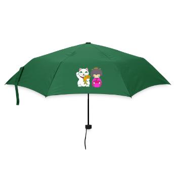 Maneki Neko Japan Glücksbringer - Regenschirm (klein) - Flaschengrün - Vorne