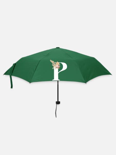 Buchstabe P blumig - Regenschirm (klein) - Flaschengrün