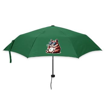 Katze Lustig Sonnebrille Fett - Regenschirm (klein) - Flaschengrün - Vorne