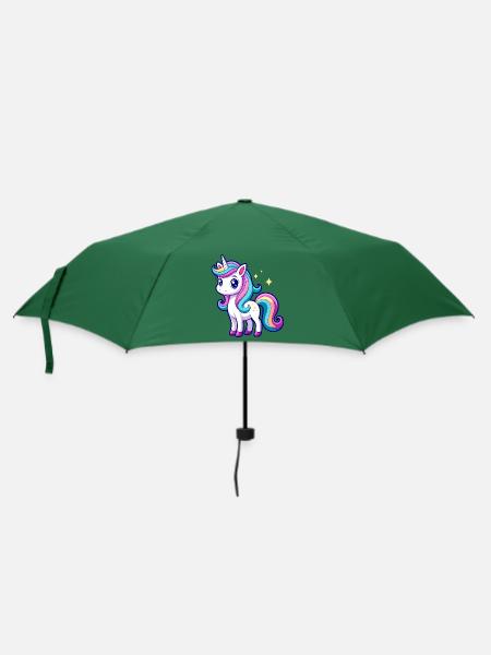 Süßes Regenbogen-Einhorn - Regenschirm (klein) - Flaschengrün