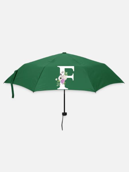 Lila Blumenbuchstabe F - Regenschirm (klein) - Flaschengrün