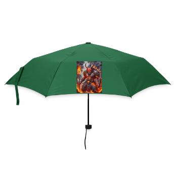 Grimmiger rothäutiger Oni schwingt eiserne Keule inmitten von - Regenschirm (klein) - Flaschengrün - Vorne