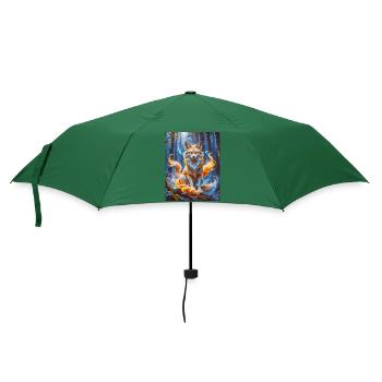 Eleganter mehrschwänziger Kitsune mit leuchtendem Fuchsfeuer - Regenschirm (klein) - Flaschengrün - Vorne