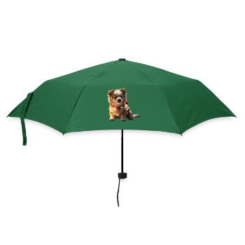 Hund mit Lichterkette, Weihnachten, Welpe, Festtag - Regenschirm (klein) - Flaschengrün - Vorne