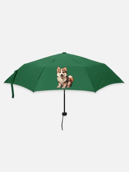 Kleiner Blonder Husky Welpe - Regenschirm (klein) - Flaschengrün