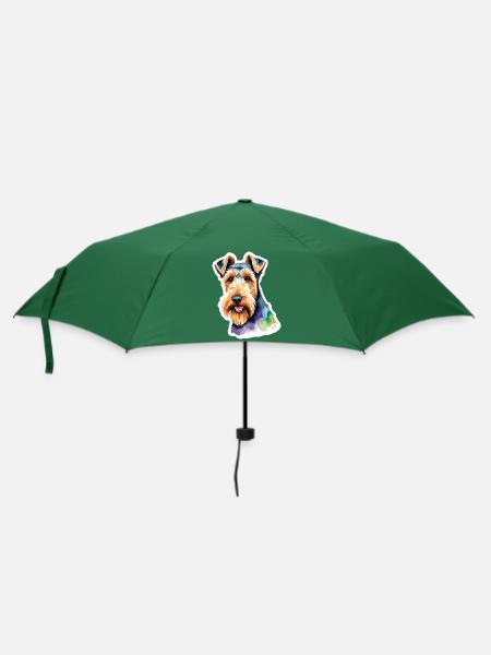 Airedale Terrier Wasserfarben - Regenschirm (klein) - Flaschengrün