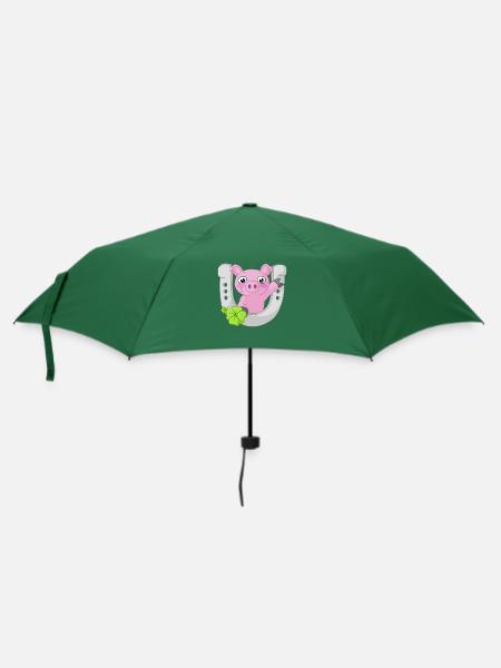 Glücks Comic Schweinchen - Regenschirm (klein) - Flaschengrün