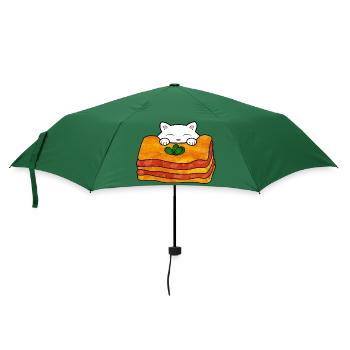 Süße weiße Katze, die ein leckeres italienisches Essen isst - Regenschirm (klein) - Flaschengrün - Vorne