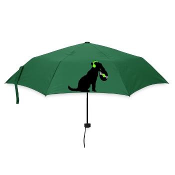 Hund DJ Musik Auflegen Club Disko Schallplatte Fun - Regenschirm (klein) - Flaschengrün - Vorne