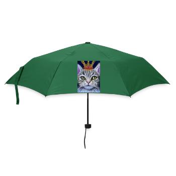 Katze mit Krone - Regenschirm (klein) - Flaschengrün - Vorne