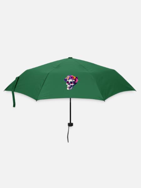 Totenkopf mit Blumenschmuck - Regenschirm (klein) - Flaschengrün