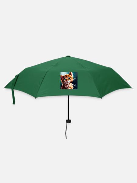 Niedliche entzückende pelzige Katze - Regenschirm (klein) - Flaschengrün