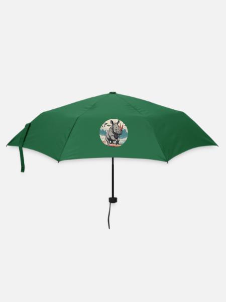 Nashorn am Surfen - Regenschirm (klein) - Flaschengrün