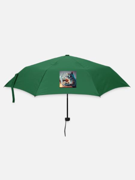 lustige Katze tippt Laptop - Regenschirm (klein) - Flaschengrün