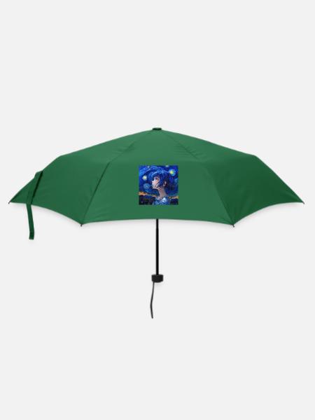 anime, anime mädchen, otaku, waifu, van gogh - Regenschirm (klein) - Flaschengrün