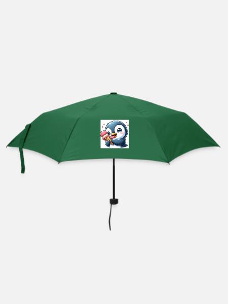 Süsser Pinguin am Softeis essen. Pinguin mit Eis - Regenschirm (klein) - Flaschengrün